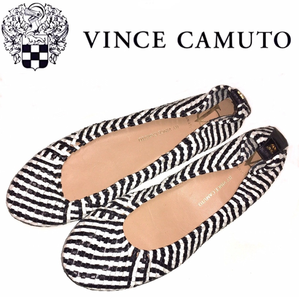 VINCE CAMUTO black & white Treena woven flats